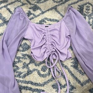 Long mesh sleeve purple scrunch top
